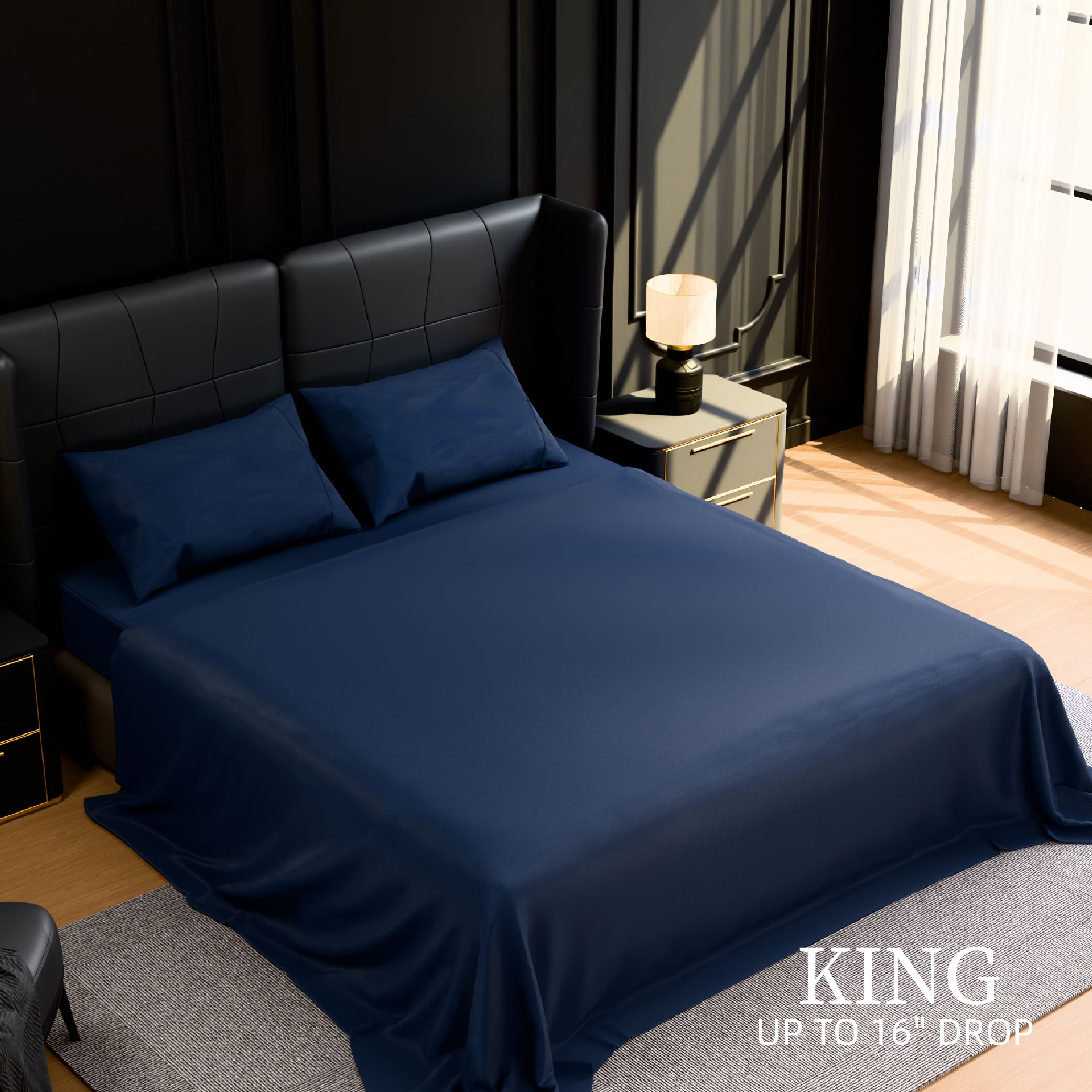 Bedding King Bed Sheets Set - 4 Piece Bedding - Brushed Microfiber - Shrinkage And Fade Resistant - Easy Care (King, Navy Blue)_voghion.com
